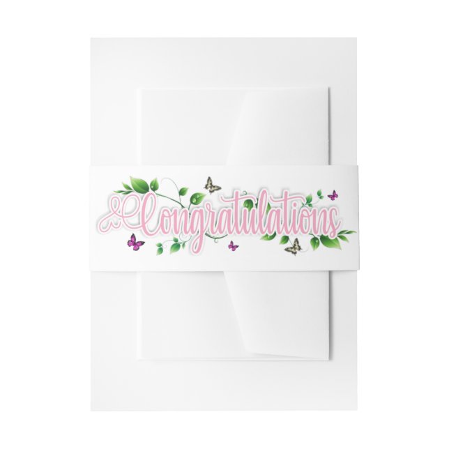 Pink Floral Congratulaions Invitation Belly Band (Front Example)