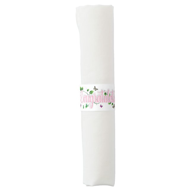Pink Floral Congratulaions text Napkin Band (Front)
