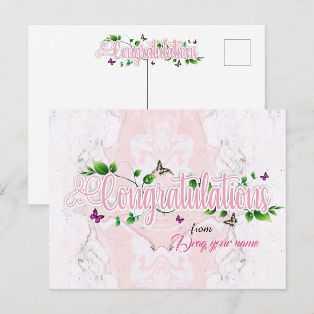 Pink Floral Congratulaions text Postcard (Front/Back)