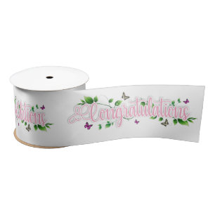 Pink Floral Congratulaions text Ribbon