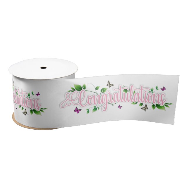 Pink Floral Congratulaions text Ribbon (Spool)