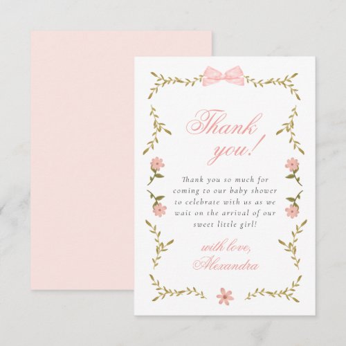 Pink Floral Coquette Baby Shower Thank you Card