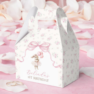 Pink Floral Coquette Bow Bunny 1st Birthday Favor Boxes