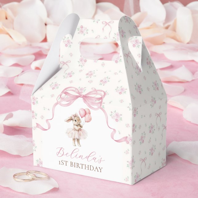 Pink Floral Coquette Bow Bunny 1st Birthday Favor Boxes (Wedding)