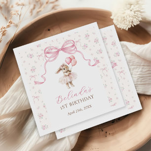 Pink Floral Coquette Bow Bunny 1st Birthday Napkins
