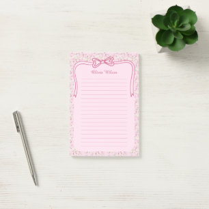 Pink Floral Coquette Bow Custom Name Post-it Notes