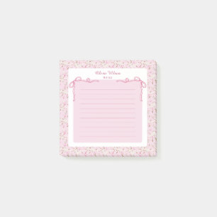 Pink Floral Coquette Bow Custom Name Post-it Notes