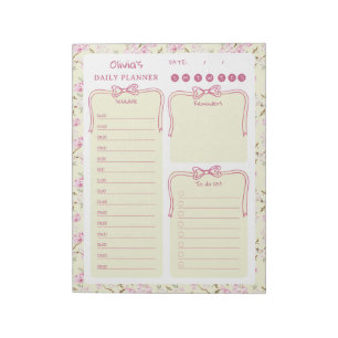 Pink Floral Coquette Bow To Do List Daily Planner Notepad