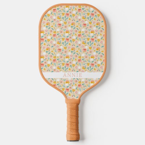 Pink Floral Cottage Personalized Pickleball Paddle