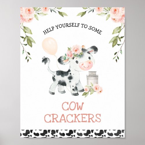 Pink Floral Cow and Cow Print Birthday Party Sign