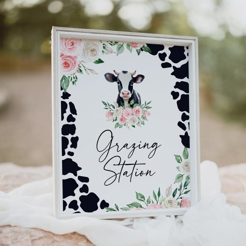 Pink Floral Cow Birthday Grazing Station Sign