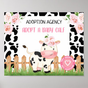 Pink Floral Cow Calf Pet Adoption Birthday Sign