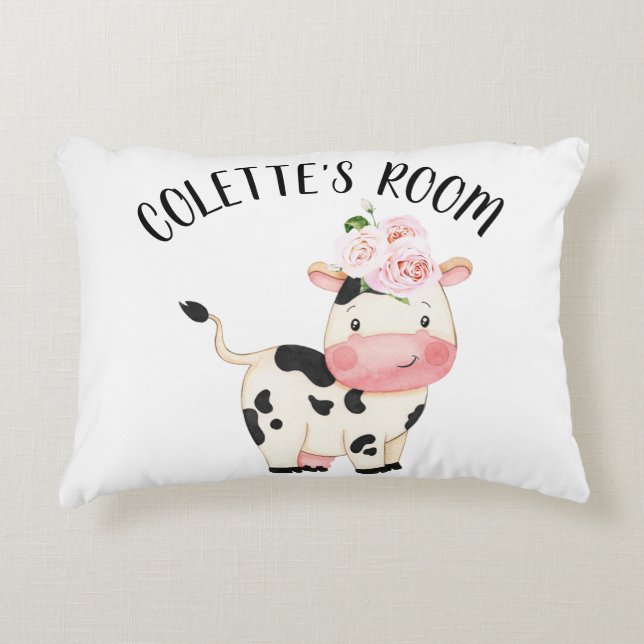 Pink Floral Cow Cow Print Nursery  Accent Pillow (Front)
