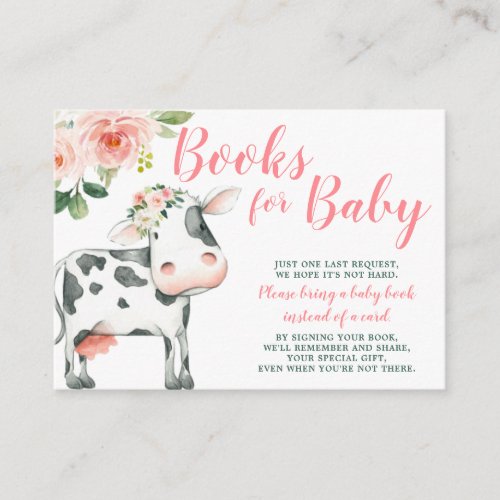 Pink Floral Cow Girl Baby Shower Book Request Enclosure Card
