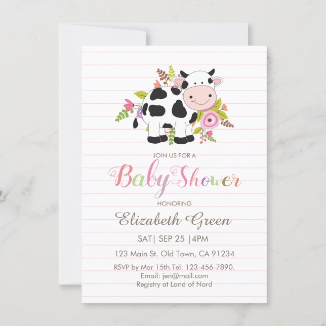 Pink Floral Cow Girl Baby Shower Invitation (Front)