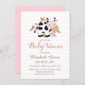 Pink Floral Cow Girl Baby Shower Invitation (Front/Back)