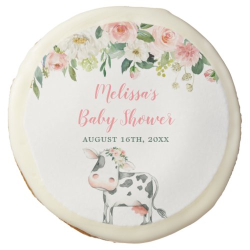 Pink Floral Cow Girl Baby Shower Sugar Cookie