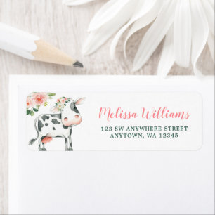 Pink Floral Cow Girl Return Address Label