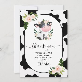 Pink Floral Cow Print Baby Shower Thank You Card by figtreedesign at Zazzle