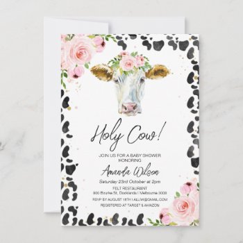 Pink Floral Cow Print Baby Shower Thank You Card by figtreedesign at Zazzle