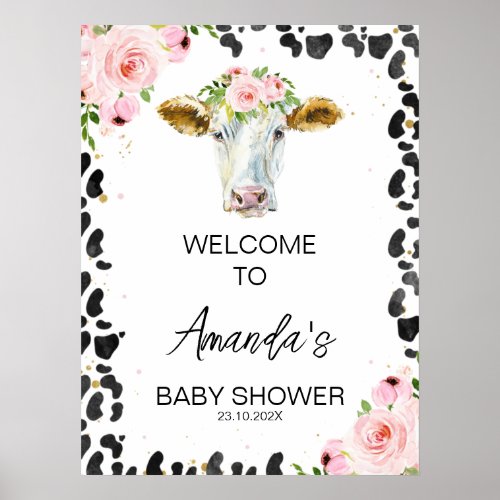 Pink Floral Cow Print Holy Cow Baby Shower Welcome