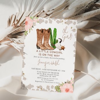Pink Floral Cow Print Little Cowgirl Baby Shower  Invitation by figtreedesign at Zazzle