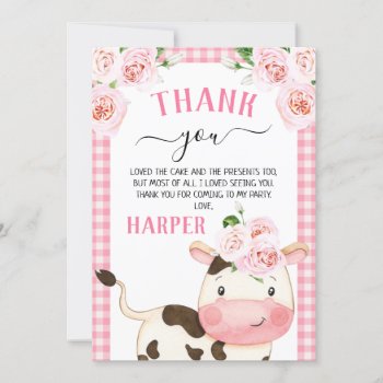 Pink Floral Cow Themed Birthday Thank You Card by Sugar_Puff_Kids at Zazzle