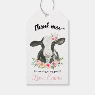 Pink Floral Cow with Cow Print thank you Favor  Gi Gift Tags