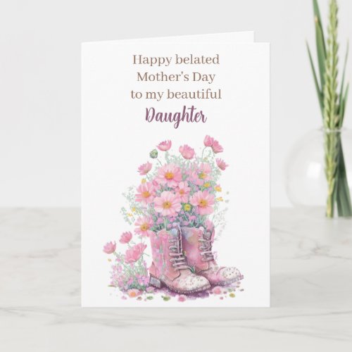 Pink Floral Cowboy Boots Belated Mothers Day Card