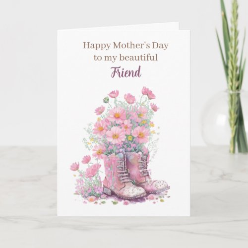Pink Floral Cowboy Boots Mothers Day Friend Card