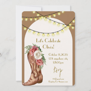 Pink floral cowboy bridal shower invitation