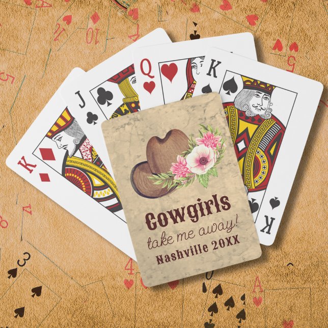 Pink Floral Cowgirl Bachelorette Party Favor Poker Cards (Creator Uploaded)