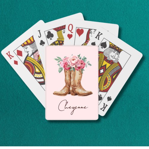 Pink Floral Cowgirl Bachelorette Party Favor Poker Cards