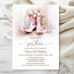 Pink Floral Cowgirl Boots 16th Birthday Party Invitation