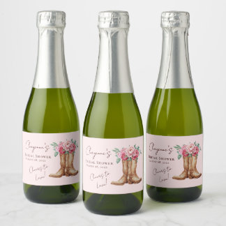 Pink Floral Cowgirl Boots and Bubbly Bridal Shower Sparkling Wine Label