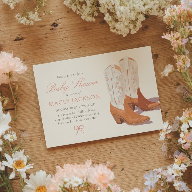 Pink Floral Cowgirl Boots Baby Shower Invitation (Creator Uploaded)