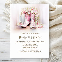Pink Floral Cowgirl Boots Birthday Party Invitation