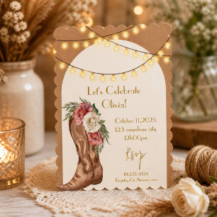 Pink floral cowgirl bridal shower invitation 