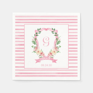 Pink Floral Crest Baby Shower Napkins