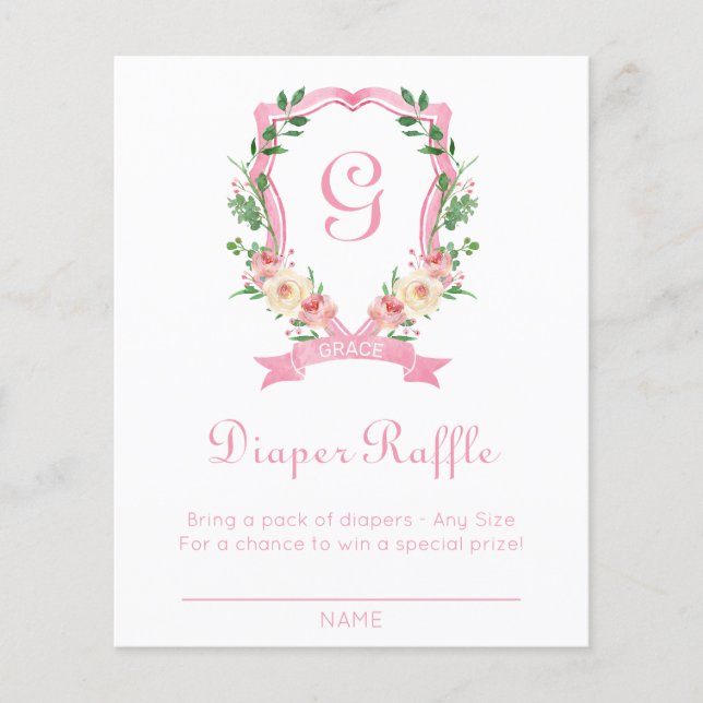 Pink Floral Crest Diaper Raffle (Front)