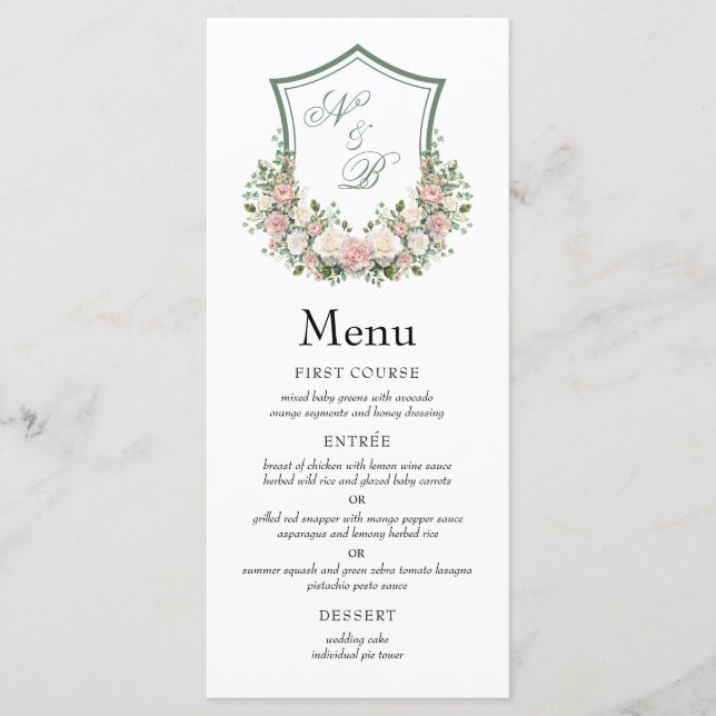 Pink Floral Crest Menu (Front)