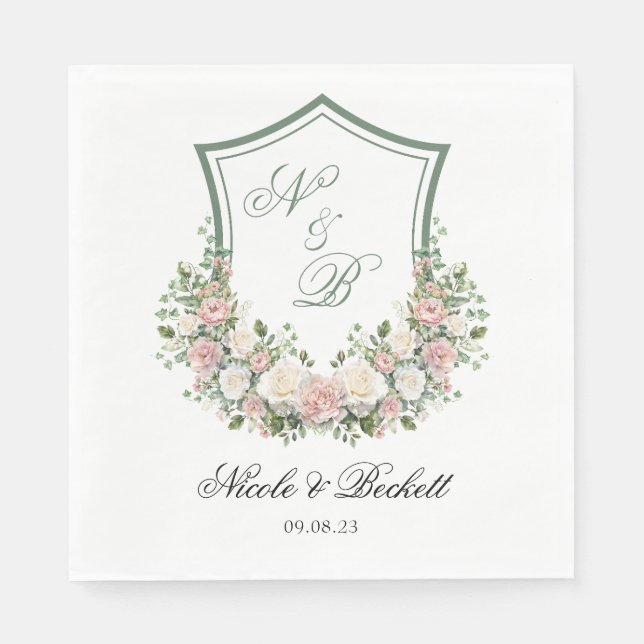 Pink Floral Crest Napkins (Front)