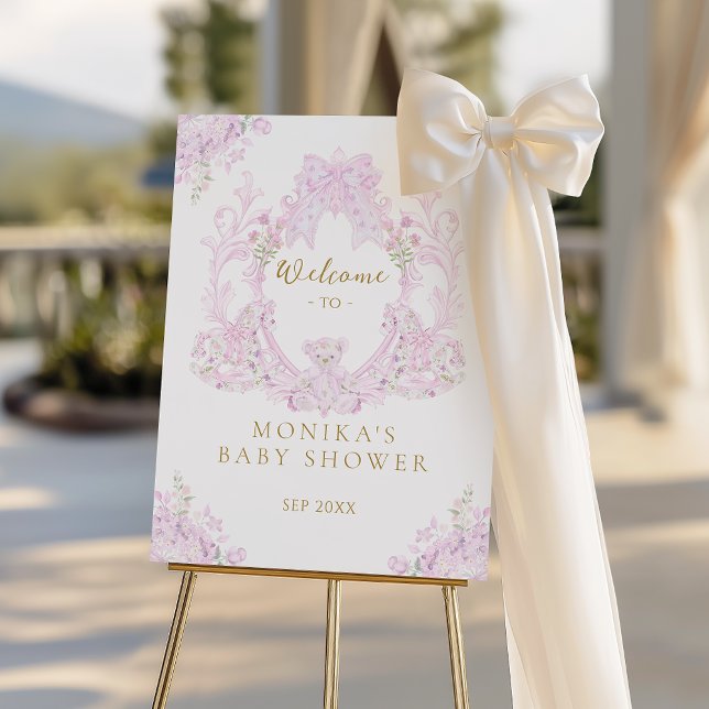 Pink Floral Crest Preppy Welcome Baby Shower Foam Board (Creator Uploaded)