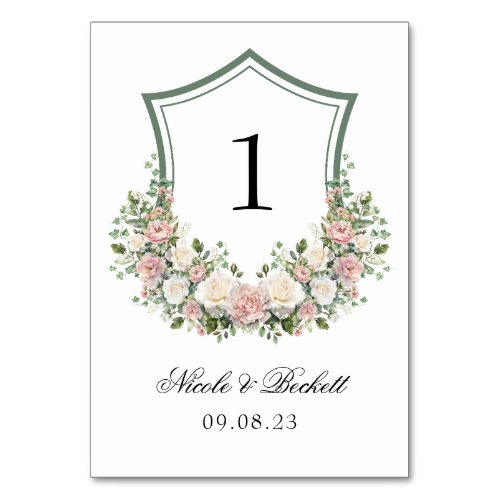 Pink Floral Crest Table Number