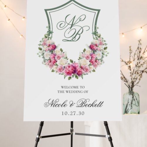 Pink Floral Crest Wedding Foam Board