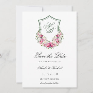 Pink Floral Crest Wedding Save The Date