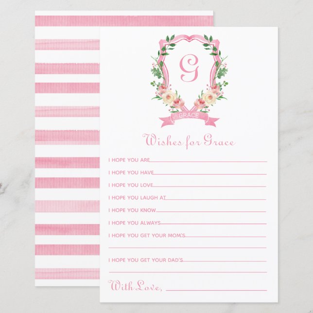 Pink Floral Crest Wishes for Baby (Front/Back)