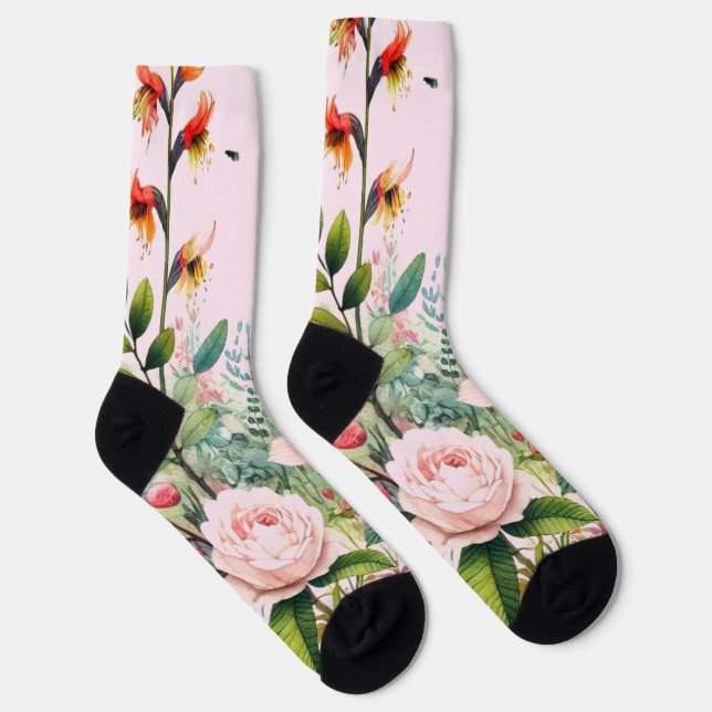 Pink Floral Crew Socks (Right)