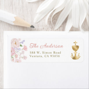 Pink Floral Cross Baptism Christening Address Label