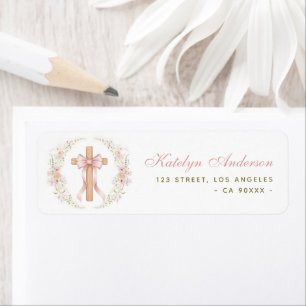 Pink Floral Cross Baptism Christening Address Label